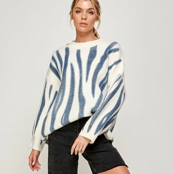 Solution Los Angeles Oversized Blue Stripe Sweater Size M/L - Picture 1 of 12